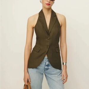 Sleeveless Halter Blazer Top in Olive Green